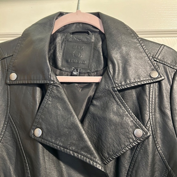 Max Studio Black Vegan Leather Biker Jacket NWOT - Picture 3 of 13